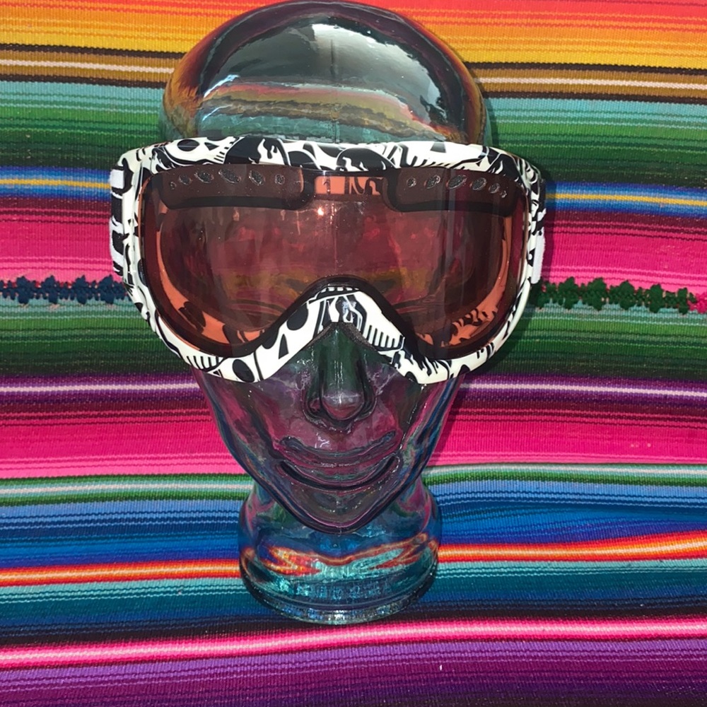 Black & White Skull Print Ski Goggles Festival